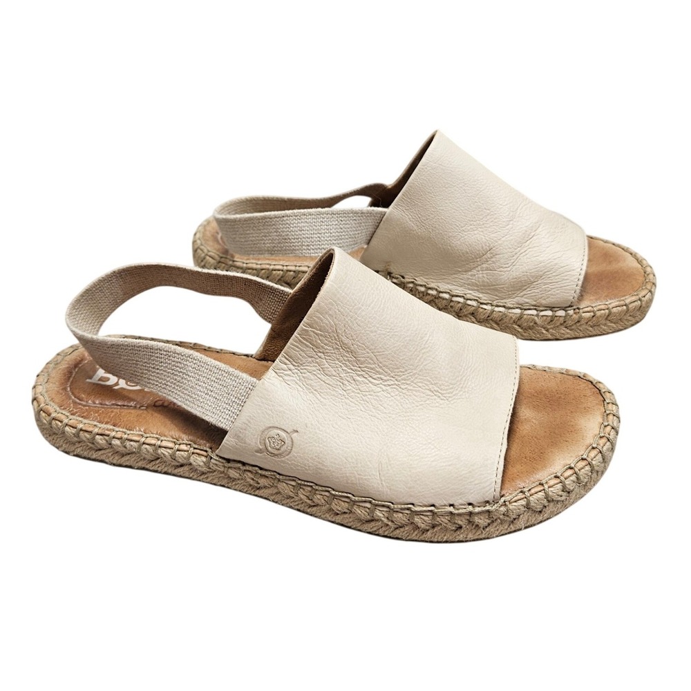 Born Espadrille Sandals Women 7‎ Cream Leather Slingback Flat Casual Comfort